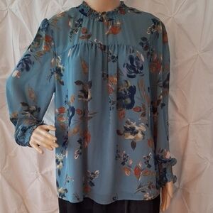 Zac & Rachel Floral Blouse in Blue and Orange